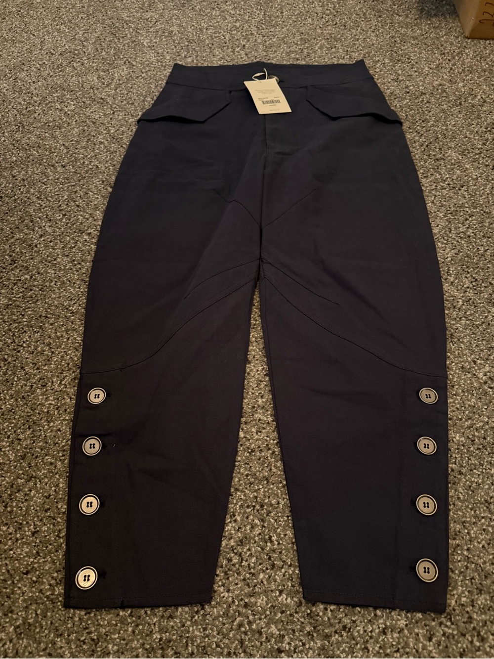 bohme Navy Cropped Button-Hem Pants